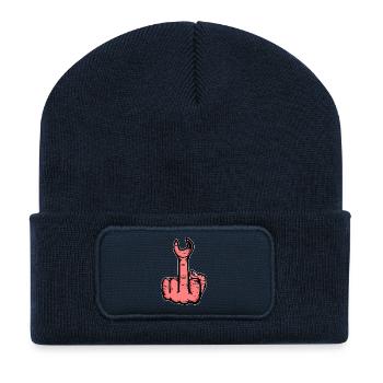 Doigt du milieu Clé à doigt puante Conception - Beanie recyclé à patch - bleu marine - Devant