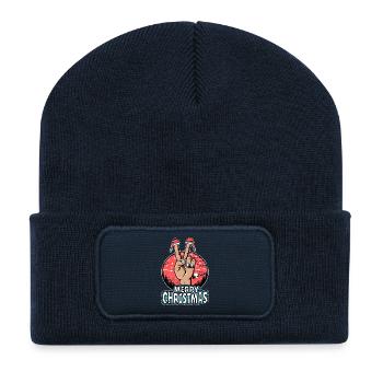 Frohes Weihnachten Peacezeichen Motiv - Recycelte Patch Beanie - French Navy - Vorne