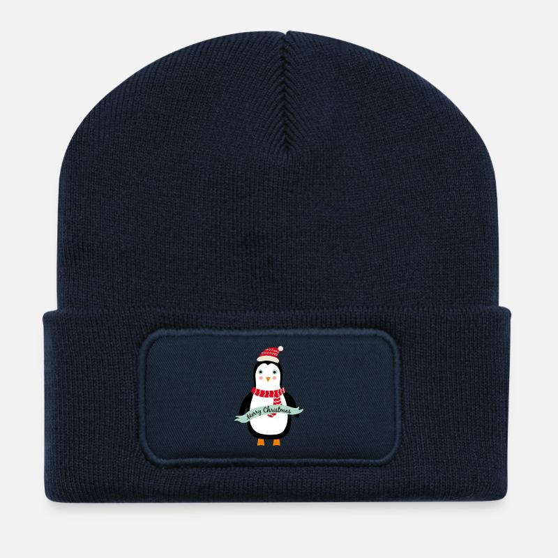 Süßer Weihnachts-Pinguin Merry Christmas - Recycelte Patch Beanie - French Navy
