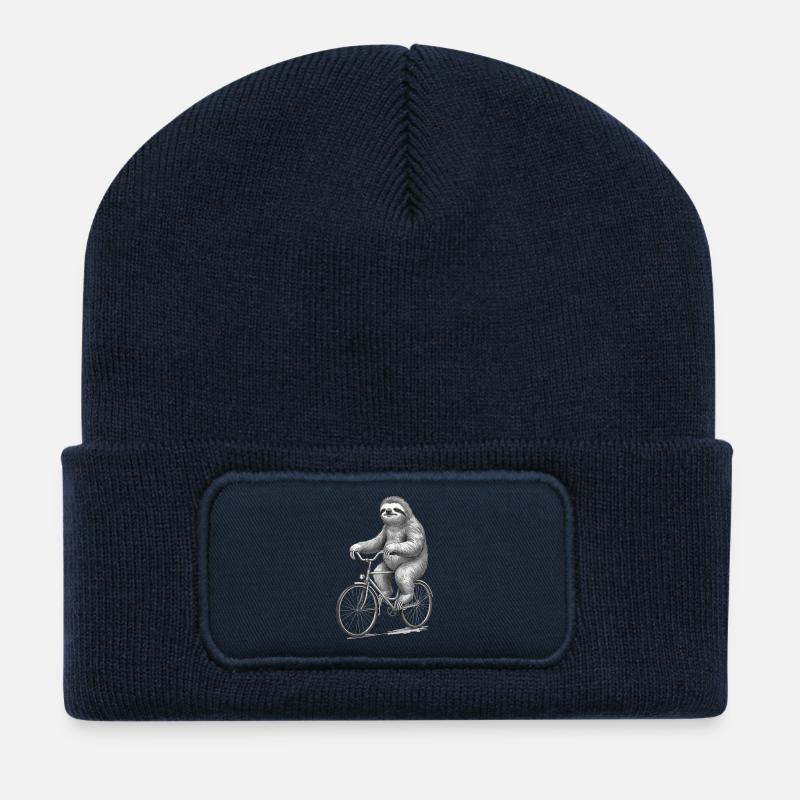 Sloth Cyclist Retro-Illustration - Recycelte Patch Beanie - French Navy