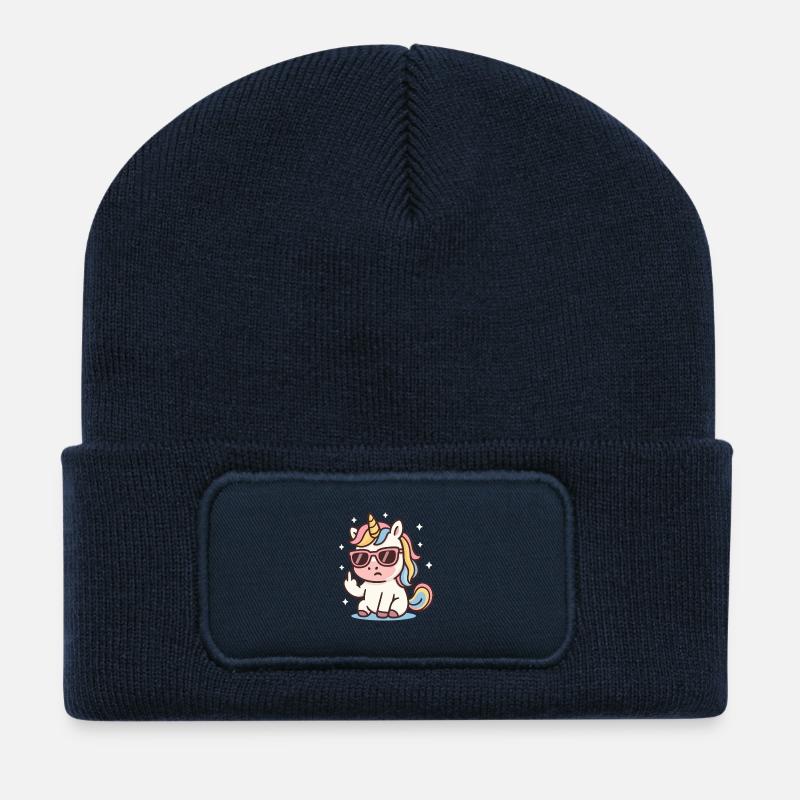 Süßes Kawaii-Einhorn mit Sonnenbrille Niedliche Passen - Recycelte Patch Beanie - French Navy