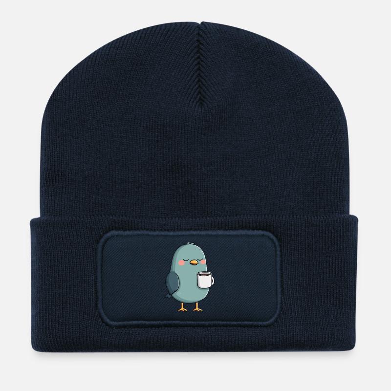 Oiseau en coupe sarcelle Matin calme - Beanie recyclé à patch - bleu marine