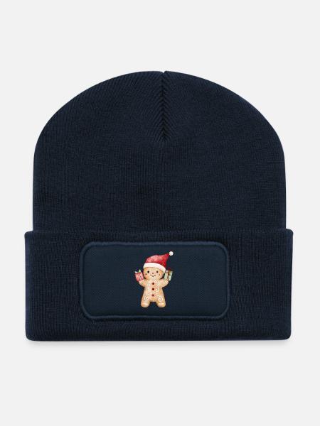 Gingerbread man with gifts - Recycled Patch Beanie - french navy