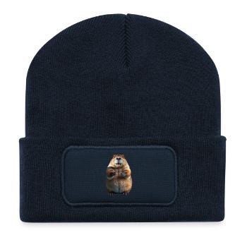 Beaver Smile Friendly 3D-Cartoon - Recycelte Patch Beanie - French Navy - Vorne