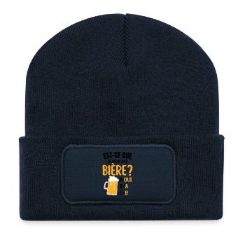 Beer humor and obvious answer - Recycled Patch Beanie - french navy - Front