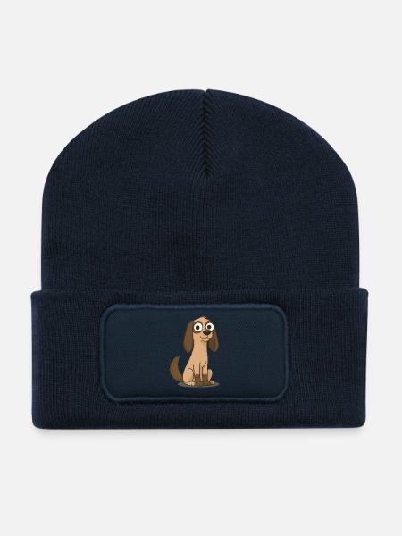Neugieriger Cartoon-Beagle - Recycelte Patch Beanie - French Navy