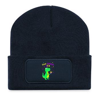 Four-asaurus Rex 4 Geburtstag - Recycelte Patch Beanie - French Navy - Vorne
