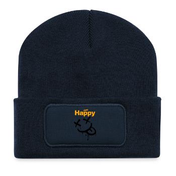 Just Happy, glücklich, irrwitzig grinsend! - Recycelte Patch Beanie - French Navy - Vorne