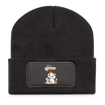Creative Kawaii Cat - Recycled Patch Beanie - dark grey - Front