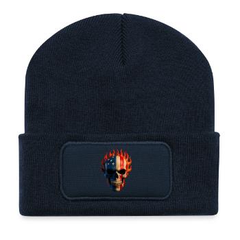 Flammende Flagge Schädel - Recycelte Patch Beanie - French Navy - Vorne