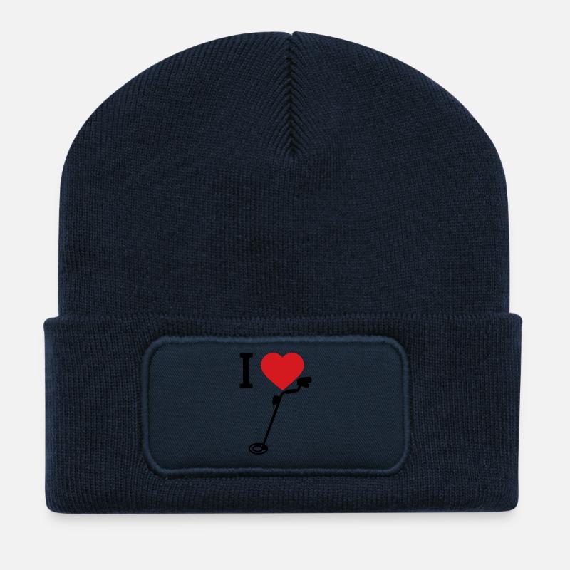I_Love_metaldetecting - Beanie recyclé à patch - bleu marine