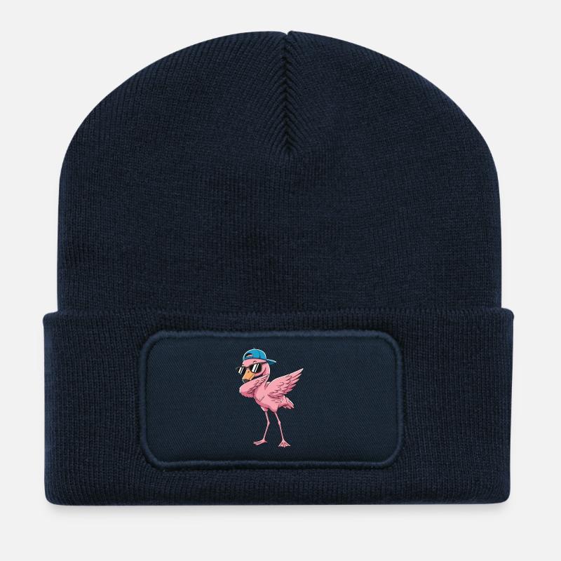 Cool Dabbing Flamingo Sonnenbrillen-Cartoon-Kunst - Recycelte Patch Beanie - French Navy