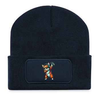 Chien Corgi joueur jouant à des jeux vidéo Art - Beanie recyclé à patch - bleu marine - Devant