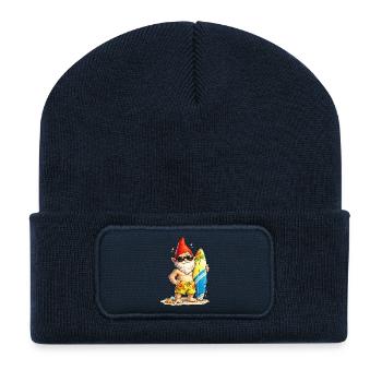 Cool garden gnome with surfboard - Recycled Patch Beanie - french navy - Front