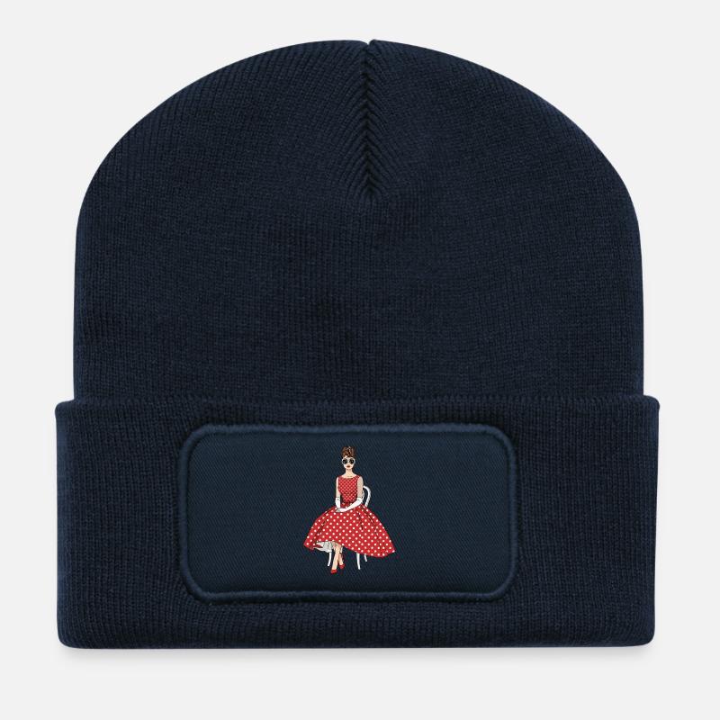 Vintage Punktekleid Fifties - Recycelte Patch Beanie - French Navy