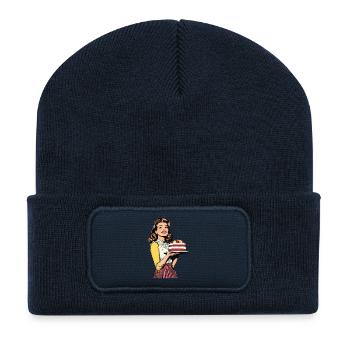 Backen Torte Backkönigin Backfee Bäckerin Pop Art - Recycelte Patch Beanie - French Navy - Vorne