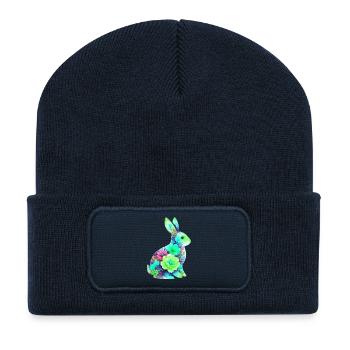 Bunny Watercolor Flowers Easter - Recycled Patch Beanie - french navy - Front
