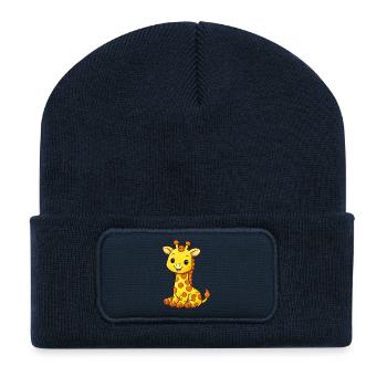Joie de girafe câline - Beanie recyclé à patch - bleu marine - Devant