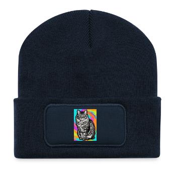 chat - Beanie recyclé à patch - bleu marine - Devant
