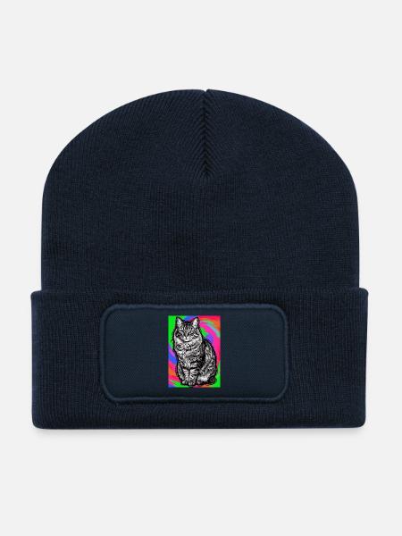 chat - Beanie recyclé à patch - bleu marine