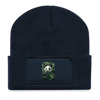 Panda im Cannabisblatt Traum - Recycelte Patch Beanie - French Navy - Vorne