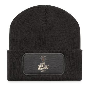 Ich verwandle Kaffee in Radiowellen - Recycelte Patch Beanie - Dunkelgrau - Vorne