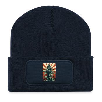 Sonnenaufgang Cannabispflanze - Recycelte Patch Beanie - French Navy - Vorne
