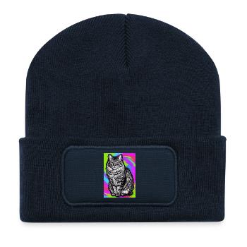 chat - Beanie recyclé à patch - bleu marine - Devant
