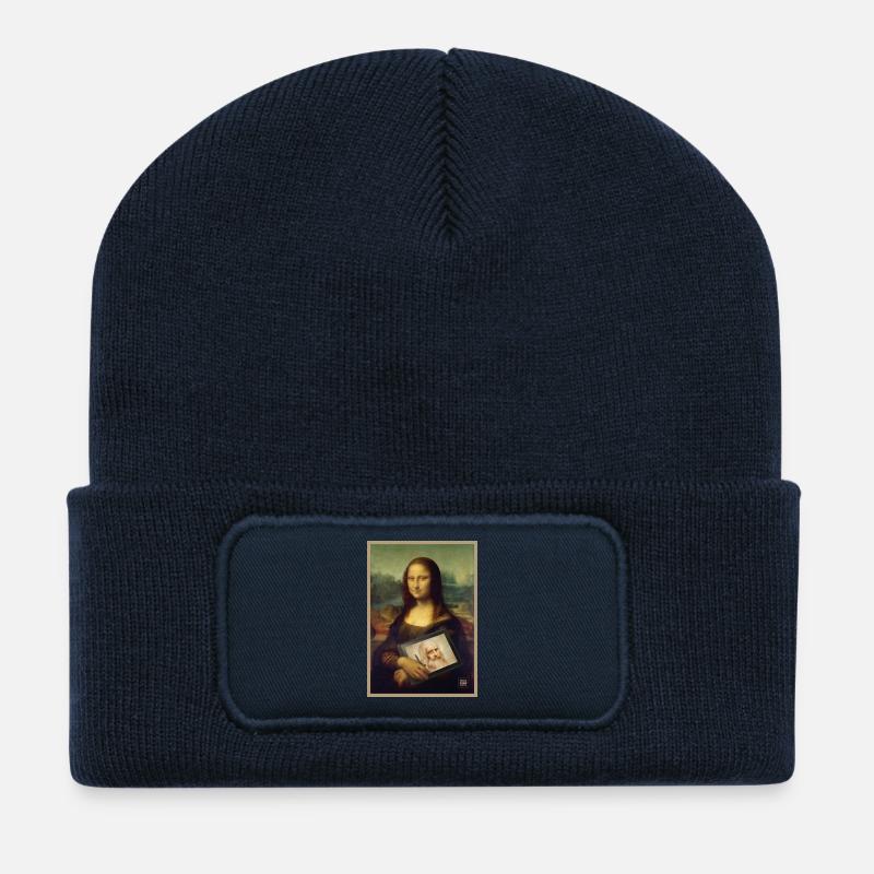 Mélange de sketches de tablette Mona Lisa - Beanie recyclé à patch - bleu marine