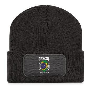 BRASILIEN Brasil Fußball Fan Totenkopf Flagge - Recycelte Patch Beanie - Dunkelgrau - Vorne