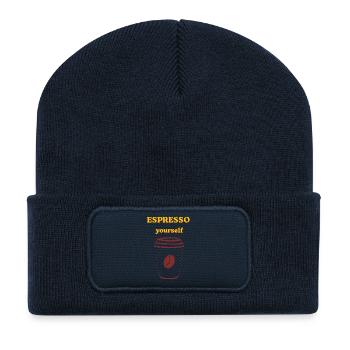 Espresso Yourself Kaffee Illustration - Recycelte Patch Beanie - French Navy - Vorne