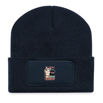 Lama Lächeln Illustration - Recycelte Patch Beanie - French Navy - Vorne