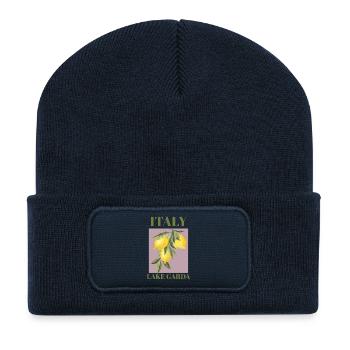 Cadeau des Lemons de vacances à la plage de vacances au lac de Garde en Italie - Beanie recyclé à patch - bleu marine - Devant