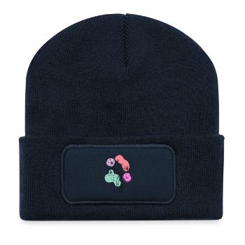 Pastel Flowers Line Art - Recycled Patch Beanie - french navy - Front
