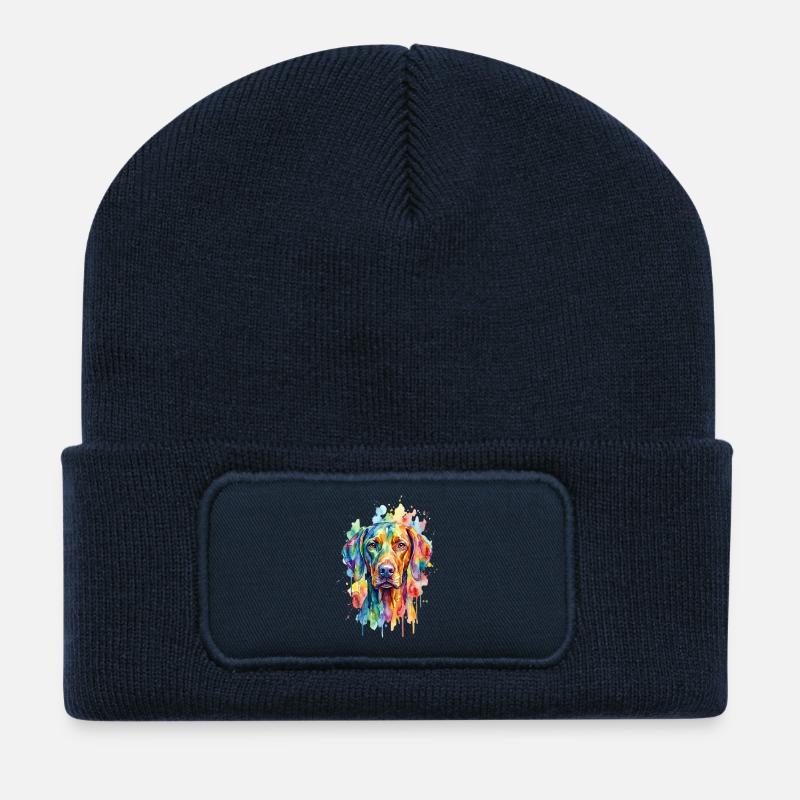 Chien aquarelle arc-en-ciel - Beanie recyclé à patch - bleu marine