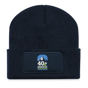 40+ und bergverliebt (blau-grün) - Recycelte Patch Beanie - French Navy - Vorne