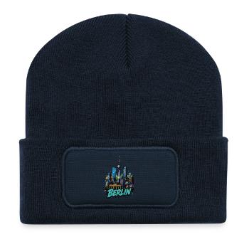 Berliner Skyline Bild - Recycelte Patch Beanie - French Navy - Vorne