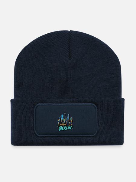 Berliner Skyline Bild - Recycelte Patch Beanie - French Navy