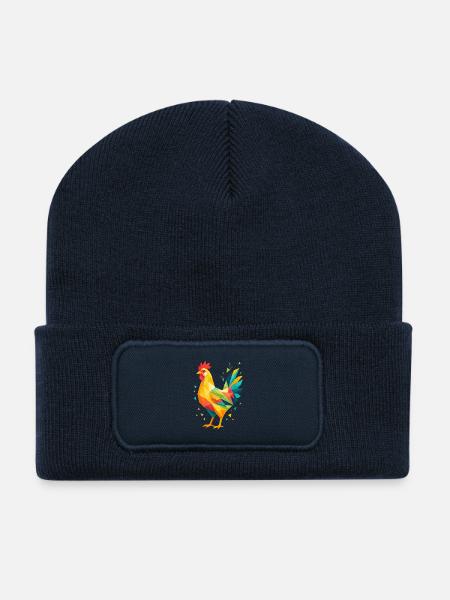 Géométrie du coq - Beanie recyclé à patch - bleu marine