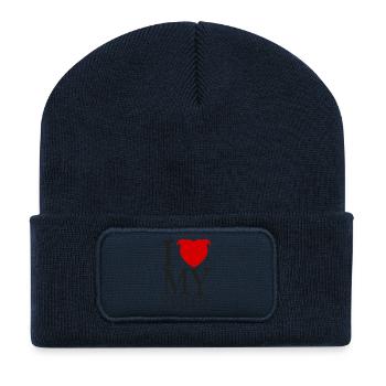 Ich liebe meinen Staffie mit Herzkopf - 008b - Recycelte Patch Beanie - French Navy - Vorne