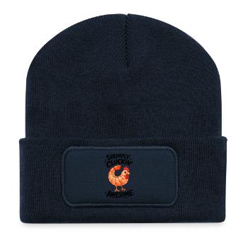 Henne mit Shrimps Lustiges Cartoon Motiv - Recycelte Patch Beanie - French Navy - Vorne