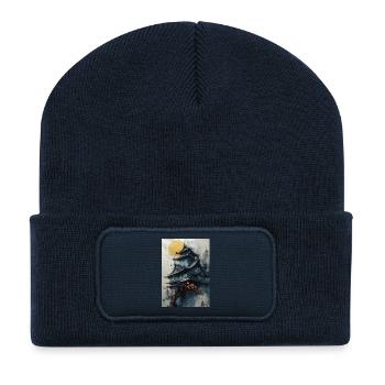 Pagode unter dem Mond in Aquarell - Recycelte Patch Beanie - French Navy - Vorne