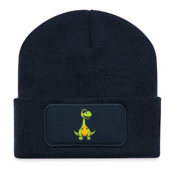 Cheerful dinosaur with orange belly - Recycled Patch Beanie - french navy - Front