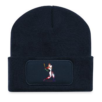 Colored Baseball Player: Dynamic Swing - Recycled Patch Beanie - french navy - Front