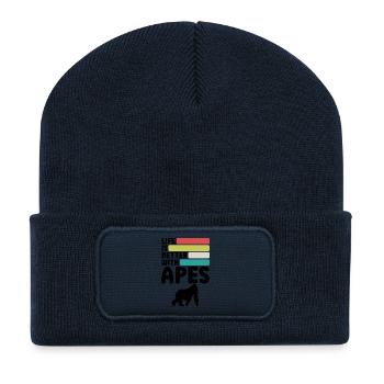 Affen Spruch Retro - Recycelte Patch Beanie - French Navy - Vorne