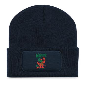 Weinzeit Weinliebhaber Rotwein Weinglas - Recycelte Patch Beanie - French Navy - Vorne