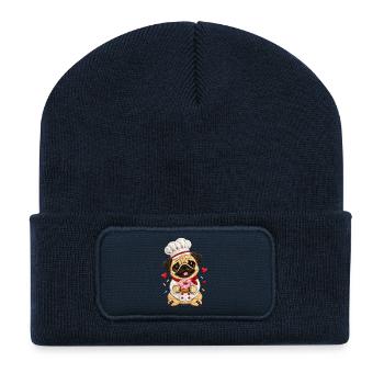 Mops Hund süßer Mops niedlicher Mops - Recycelte Patch Beanie - French Navy - Vorne