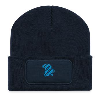 Landkarte von Bayern, Design der bayerischen Fahne - Recycelte Patch Beanie - French Navy - Vorne