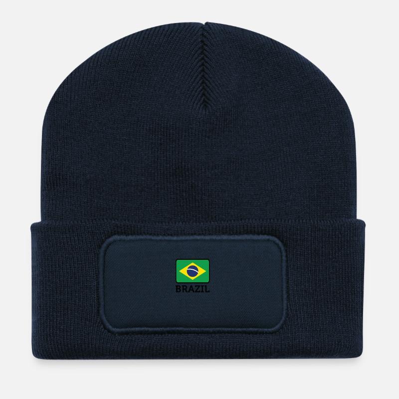 Nationalflagge von Brasilien - Recycelte Patch Beanie - French Navy