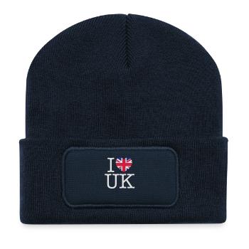 I love UK (White) - Recycled Patch Beanie - french navy - Front